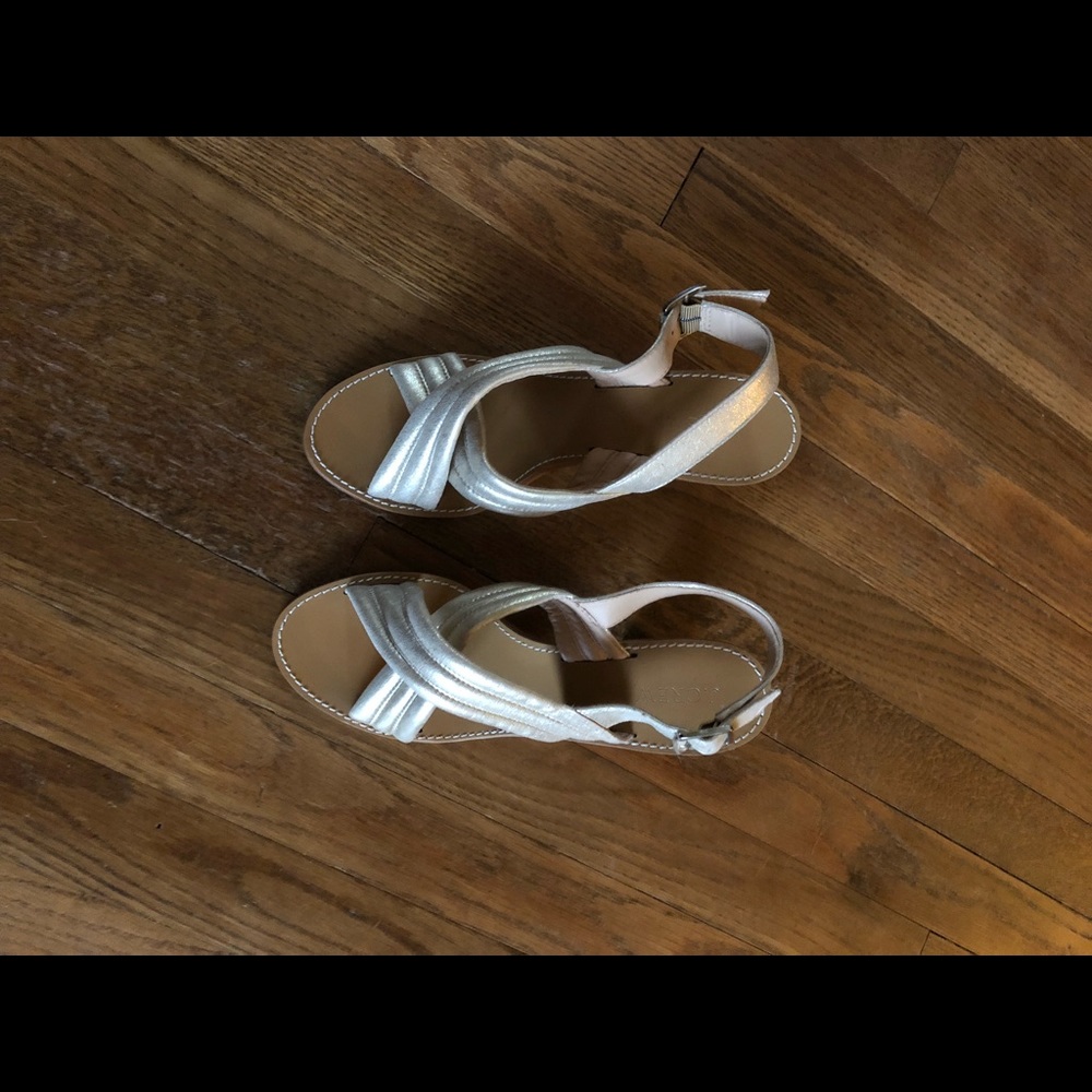Sz 9 JCrew Gold Wood Square Block Heel Sandals - Picture 2 of 6